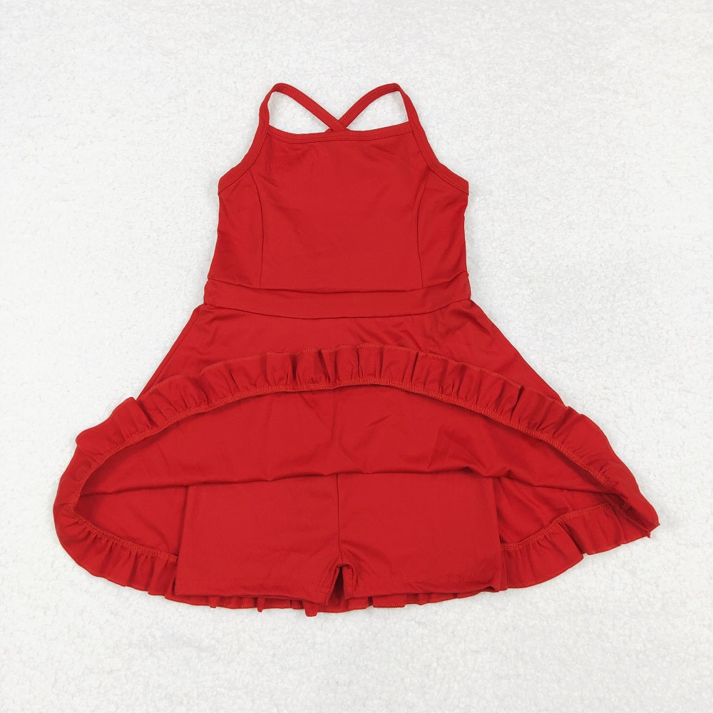 S0453 Solid Red Sportswear Skirt Swimsuit