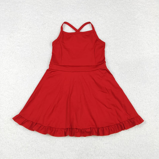 S0453 Solid Red Sportswear Skirt Swimsuit