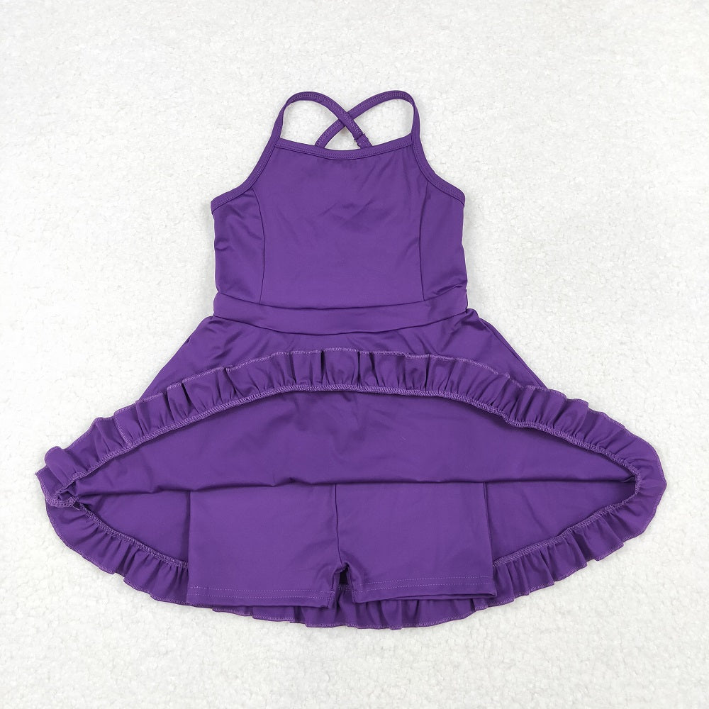 S0454 Solid Purple Activewear Skirt Swimsuit