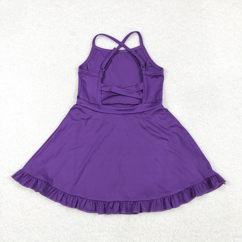 S0454 Solid Purple Activewear Skirt Swimsuit