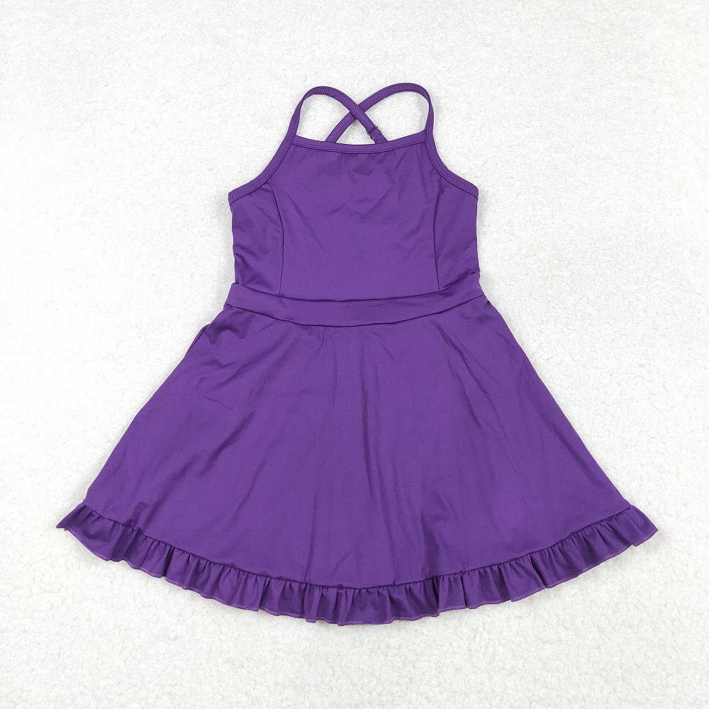 S0454 Solid Purple Activewear Skirt Swimsuit