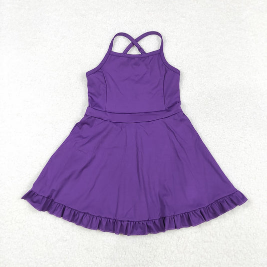 S0454 Solid Purple Activewear Skirt Swimsuit