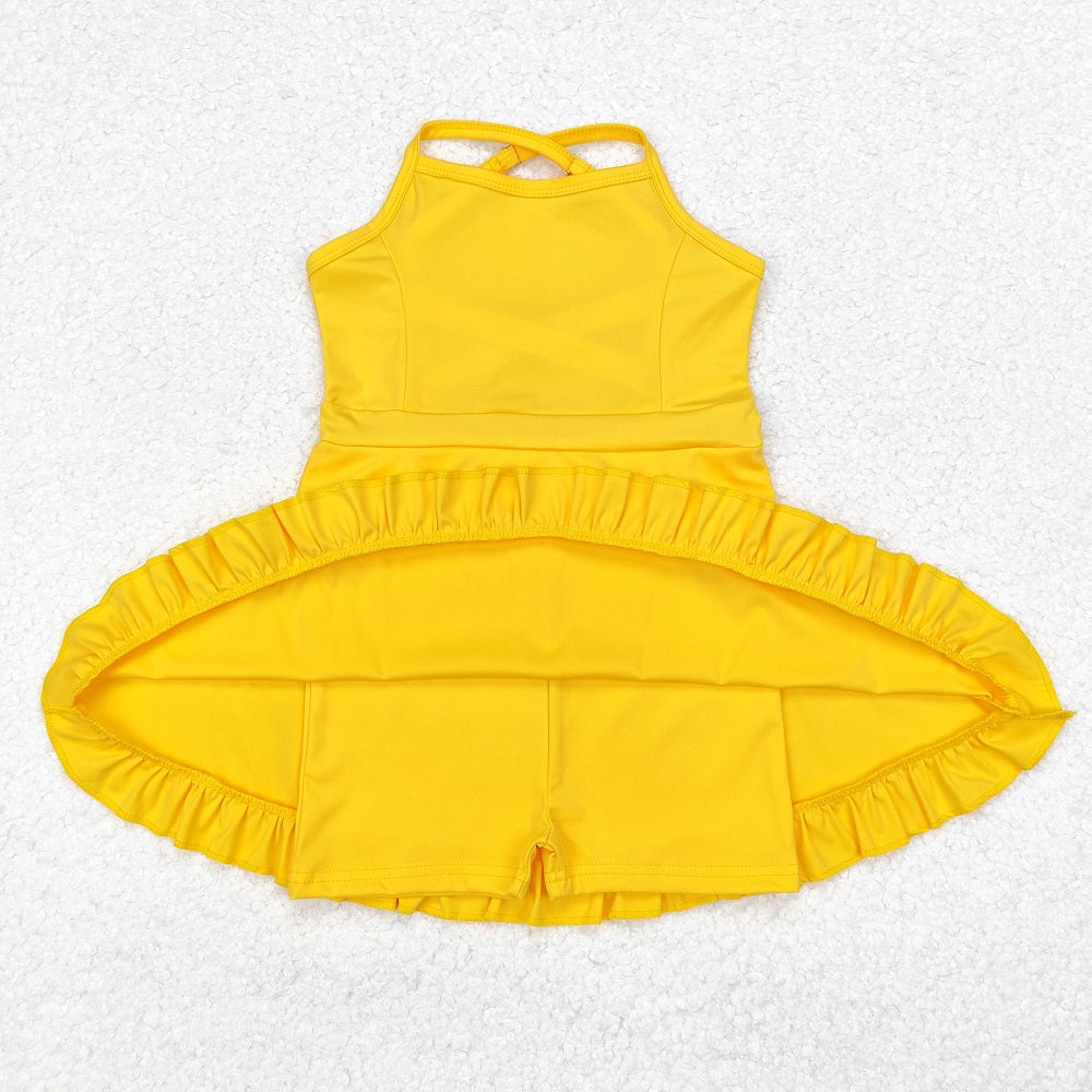 S0455 Solid Yellow Sportswear Skirt Swimsuit