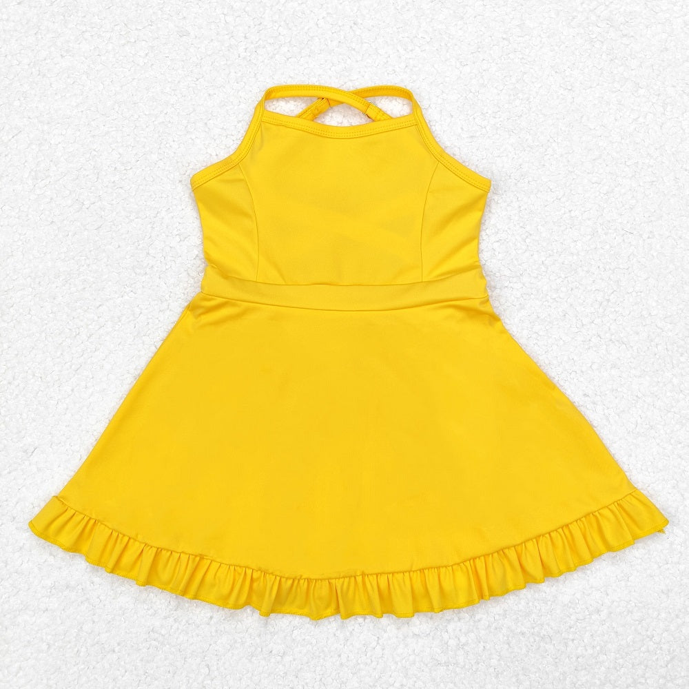 S0455 Solid Yellow Sportswear Skirt Swimsuit