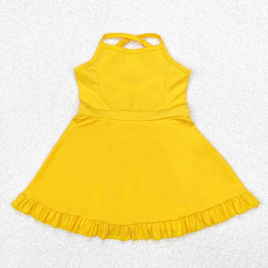 S0455 Solid Yellow Sportswear Skirt Swimsuit