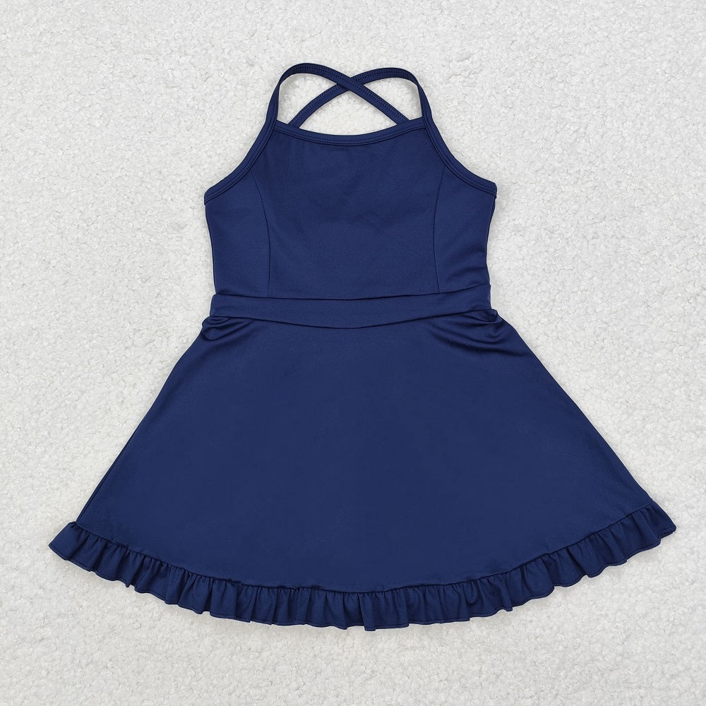 S0456 Solid navy blue sportswear skirt swimsuit
