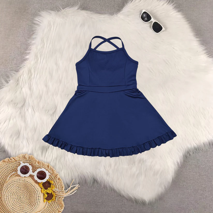 1-6 color Match colorful baby girl clothes Solid red sportswear skirt swimsuit RTS D 927