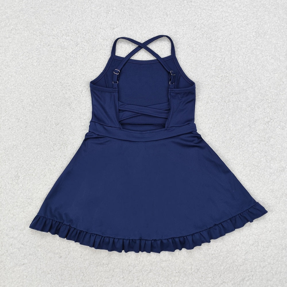 S0456 Solid navy blue sportswear skirt swimsuit
