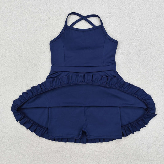 S0456 Solid navy blue sportswear skirt swimsuit