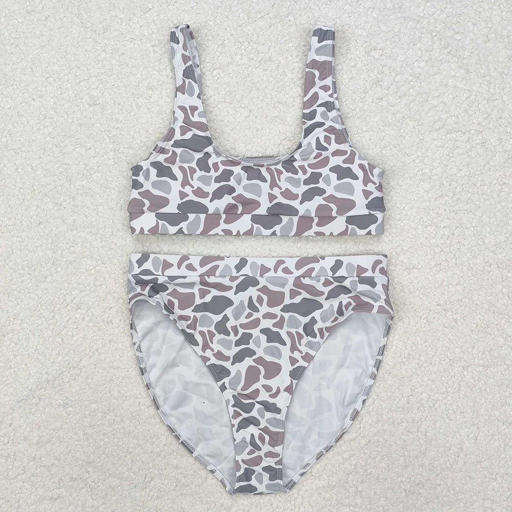 5 Colors Adult Women Camouflage Top Bottom 2pcs Bikini Swimsuits Sets  D 7.12