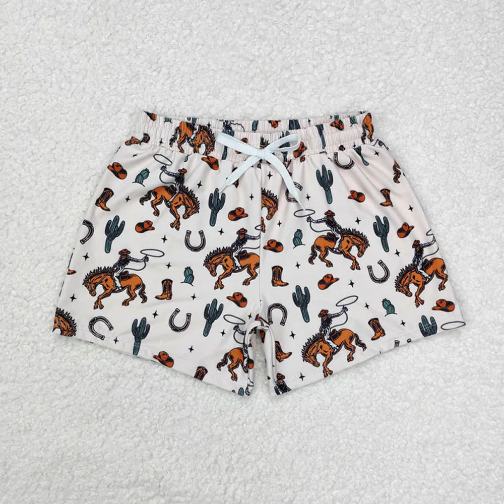 Sibling Baby Boys Cactus Cows Western Trunks Swimsuits  D 7.8