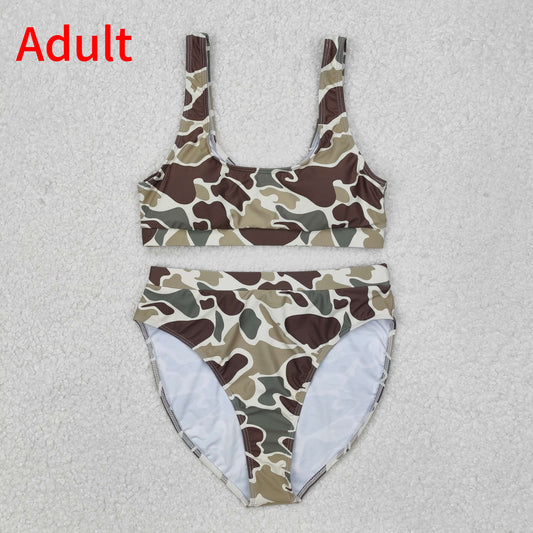 S0569 Adult female brown green camouflage swimsuit set D 7.12