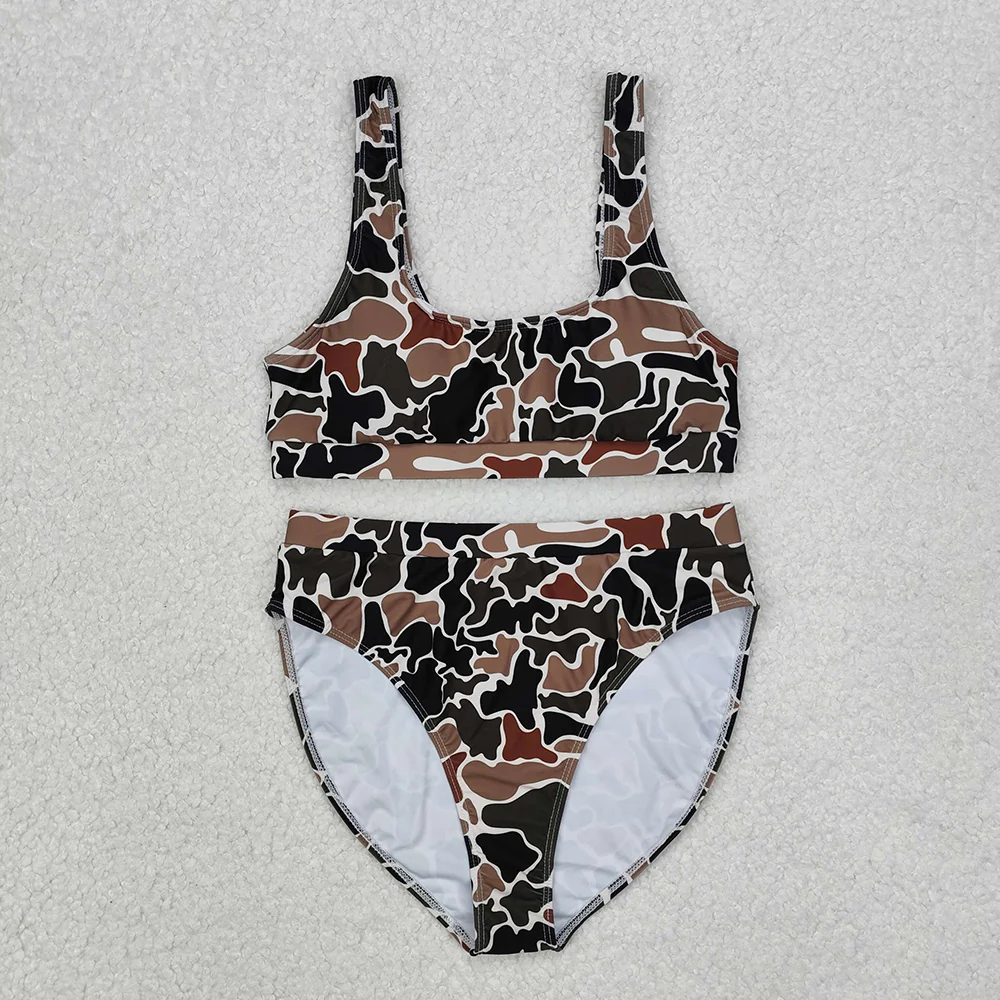 5 Colors Adult Women Camouflage Top Bottom 2pcs Bikini Swimsuits Sets  D 7.12