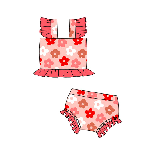 presale S0494 Baby Girls Red Flowers Western Bummie 2pcs Swimsuits 2025.1.8