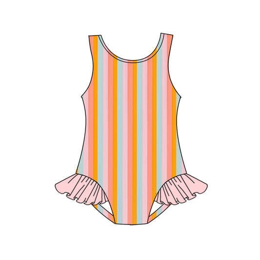 presale S0500 Baby Girls Colorful Stripes Western One Piece Swimsuits 2025.1.8