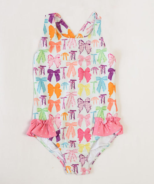 presale S0531 Baby Girls Colorful Bows Ruffle One Piece Swimsuits D 2.14