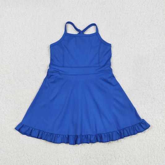 S0551 Baby Girls Royal Blue Knit Knee Length Active Wear Athletic Dresses D 6.2