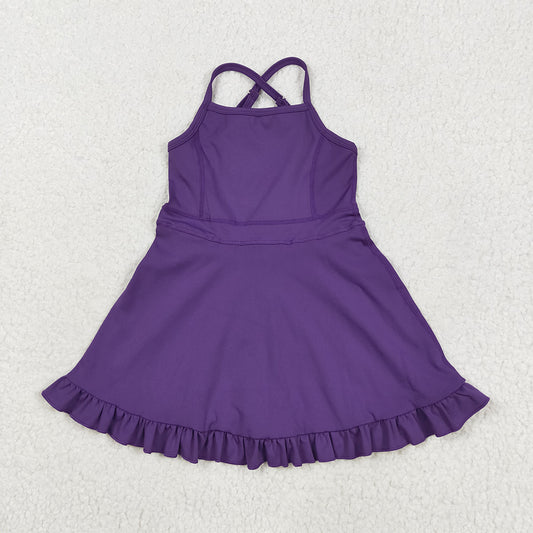 S0554 Baby Girls Purple Athletic Active Wear Knee Length Yoga Dresses D 5.24