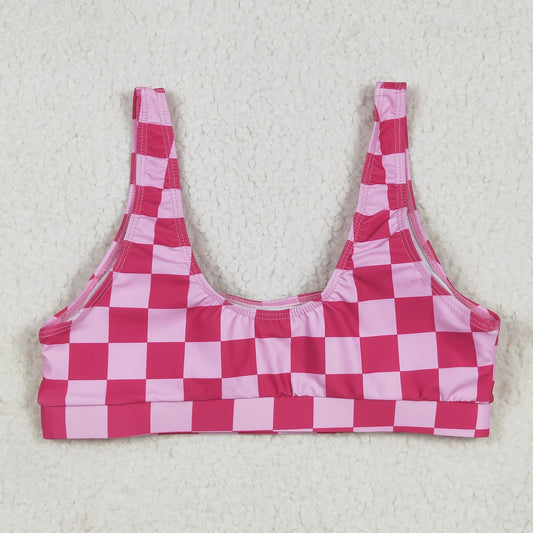 S0560 Adult Women Pink Checkered Bra Swim Top D 6.13