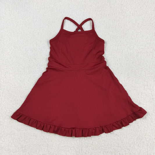S0568 Baby Girls Dark Red Strap Shorts Yoga Knee Length Dresses D 7.21