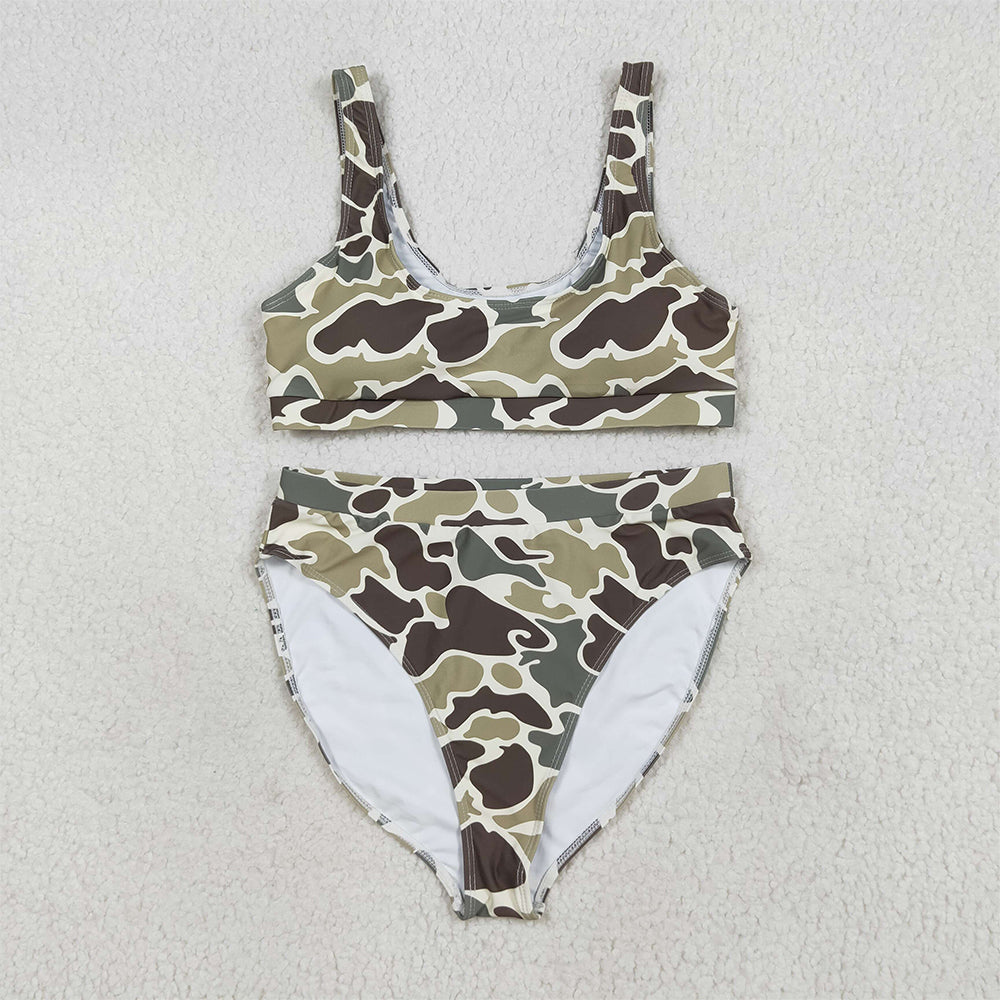5 Colors Adult Women Camouflage Top Bottom 2pcs Bikini Swimsuits Sets  D 7.12