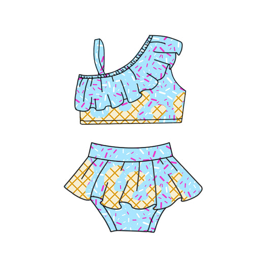 presale S0579 Baby Girls Blue Drip Ruffle 2 Pieces Team Swimsuits D 7.29