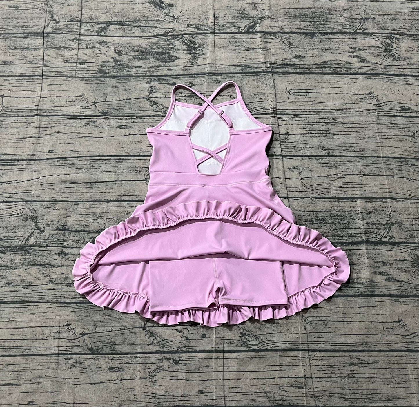 Pre-order Baby Girls Lavender Strap Yoga Active Shorts Ruffle Knee Length Dresses