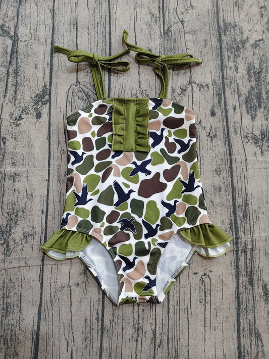 pre order one piece suspender camo hunting swimsuit