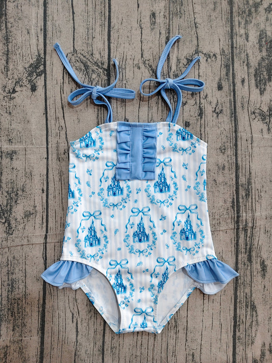 pre order one piece suspender blue castle swimsuit