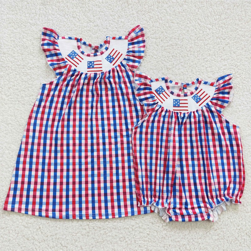 SR0388  smocked embroidered National Day checkerboard flying sleeve jumpsuit