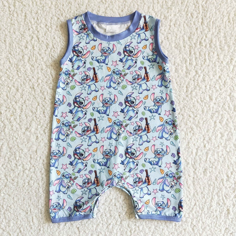 SR0009 Blue Short Sleeve Jumpsuit