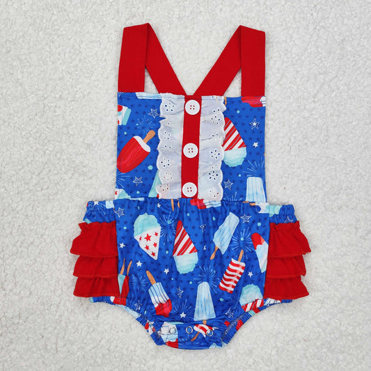 SR0015 New summer Girls Sling National Day Ice Cream Bodysuit
