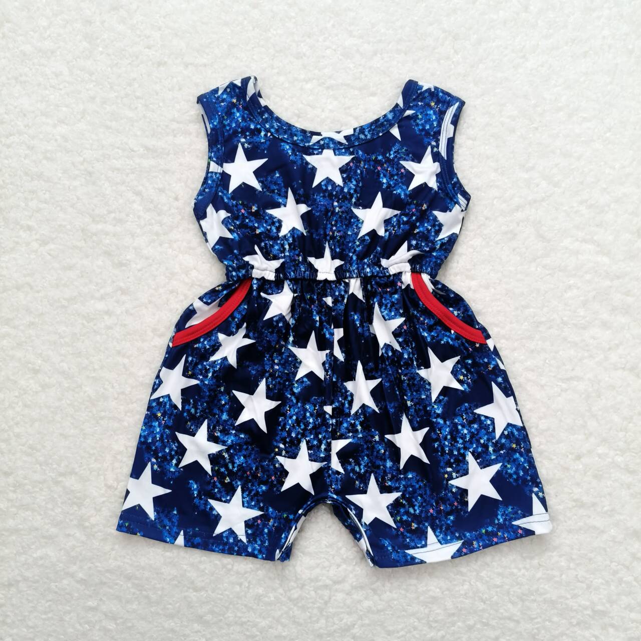 SR0028 Girls National Day Bead Pocket Tank Top Shorts One Piece