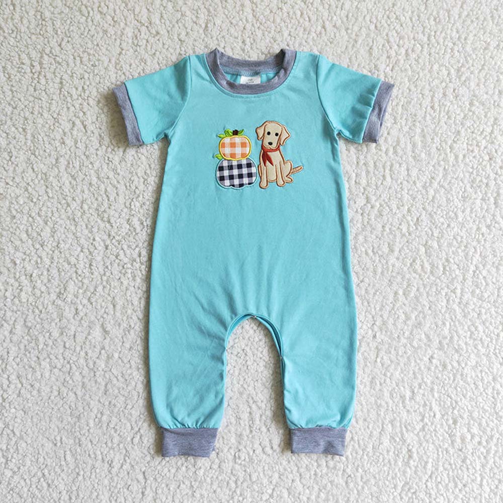 Sibling Baby Boys Dog Pumpkins Embroidery Rompers Outfits Sets  D 6.26