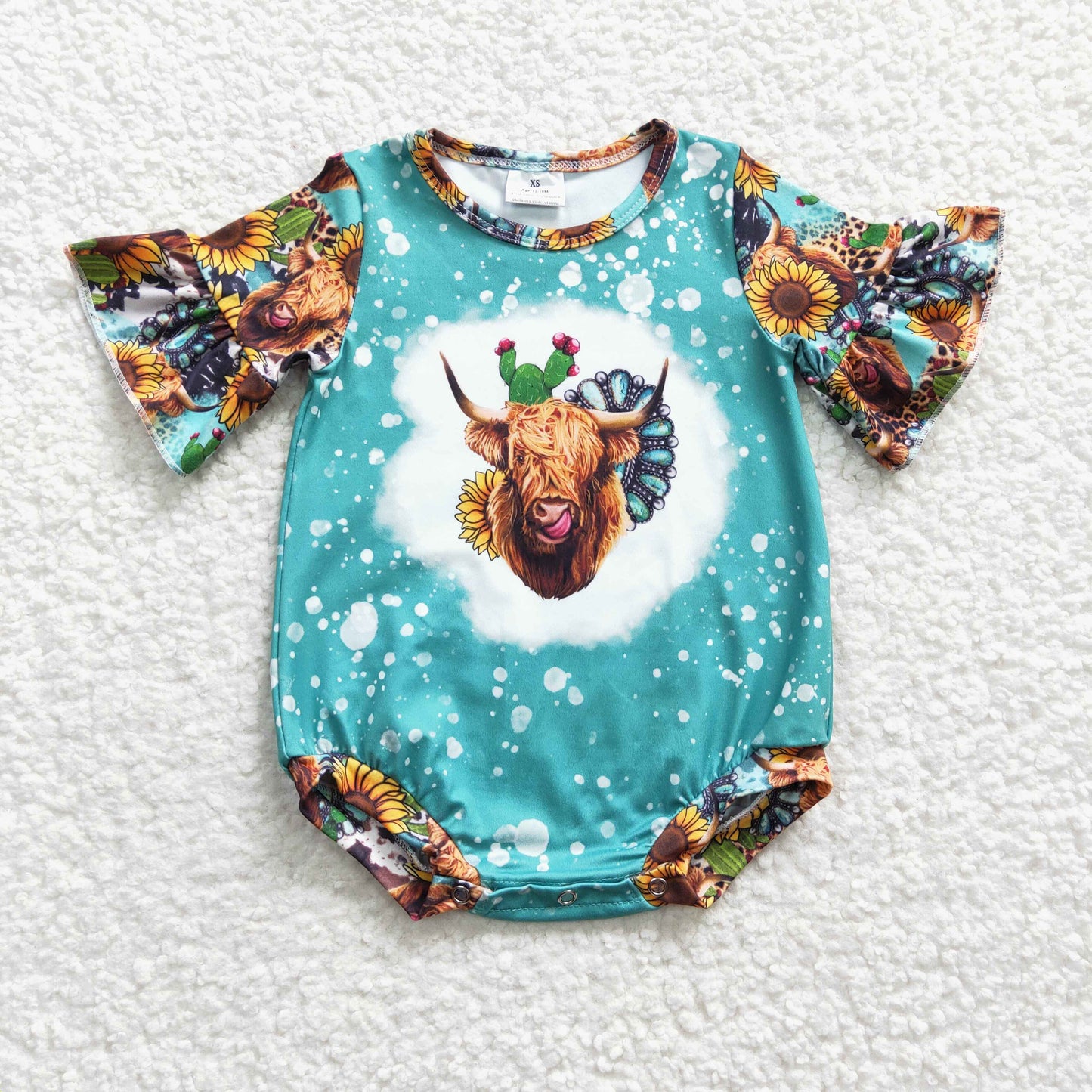 SR0126 turquoise highland cow cactus girl romper