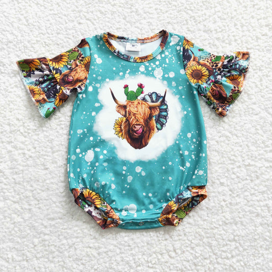 SR0126 turquoise highland cow cactus girl romper