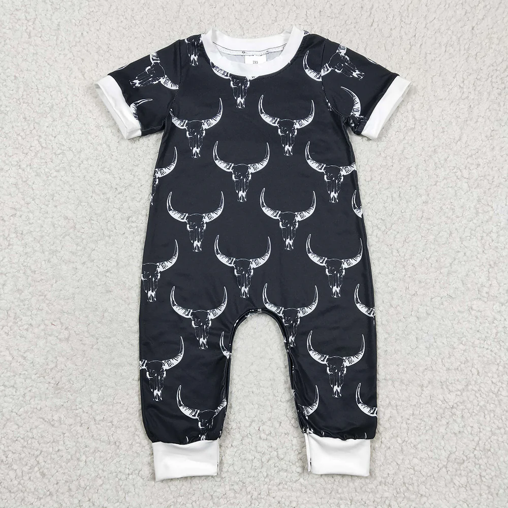 Match Baby Girls Boys Western Cow Short Sleeve Rompers