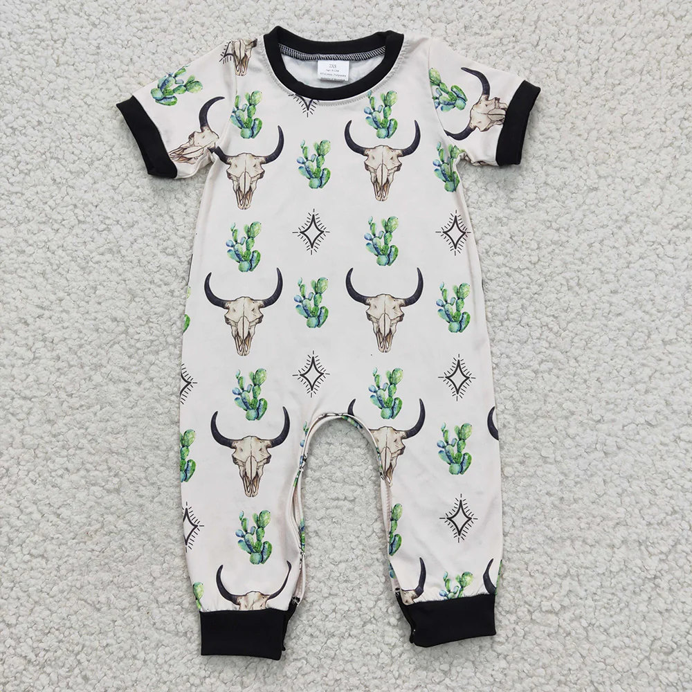 Match Baby Girls Boys Western Cow Short Sleeve Rompers