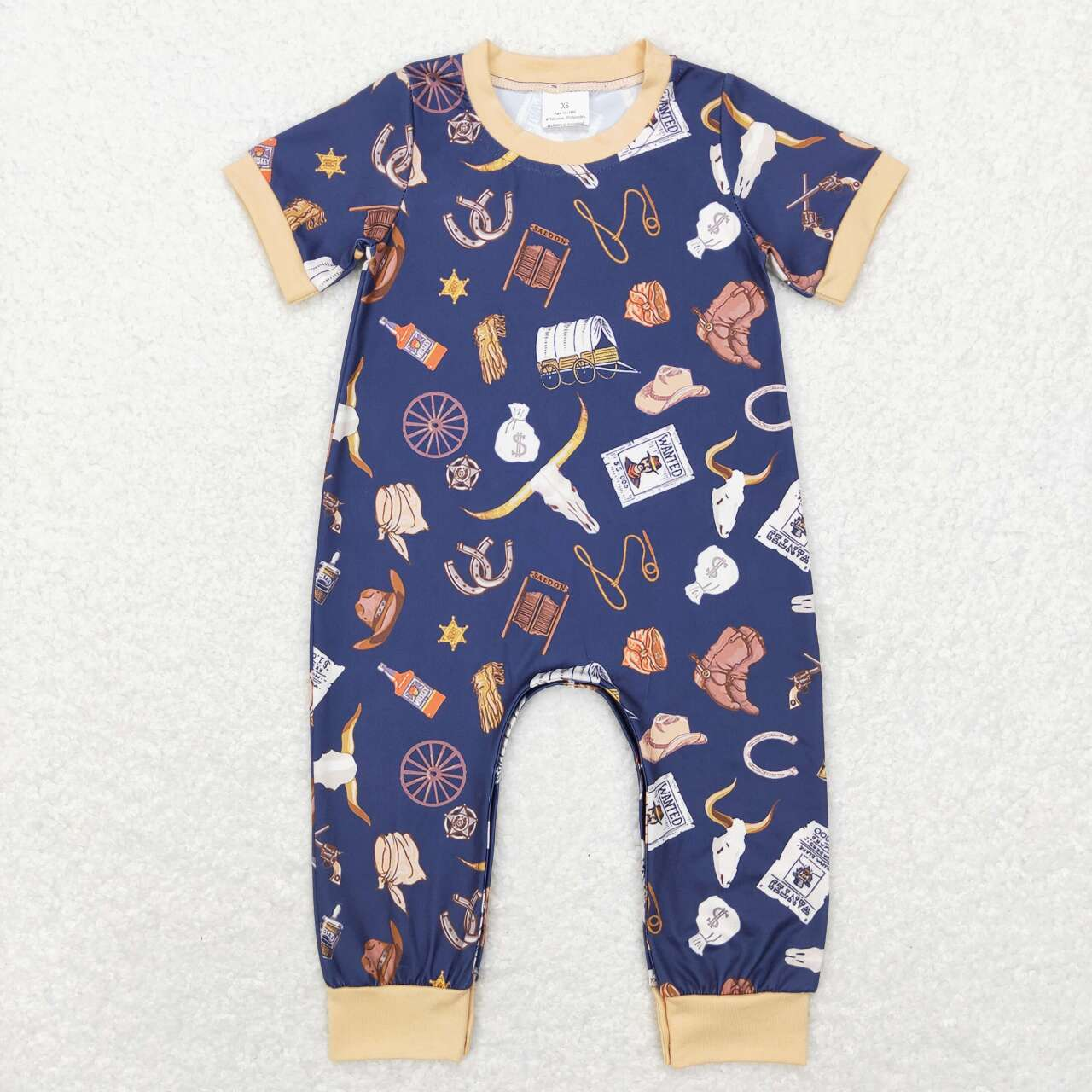 Match Baby Girls Boys Western Cow Short Sleeve Rompers