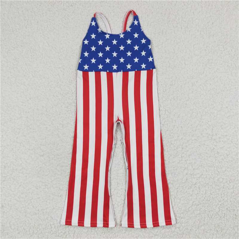 Match Baby Girls July 4th Strap Top Star Bell Bottom Pants Clothes Sets Jumpsuit D 3.15