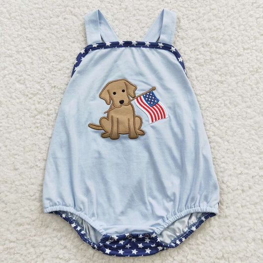 SR0331 National Day Embroidered Puppy Blue Jumpsuit