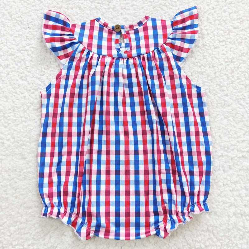 SR0388  smocked embroidered National Day checkerboard flying sleeve jumpsuit