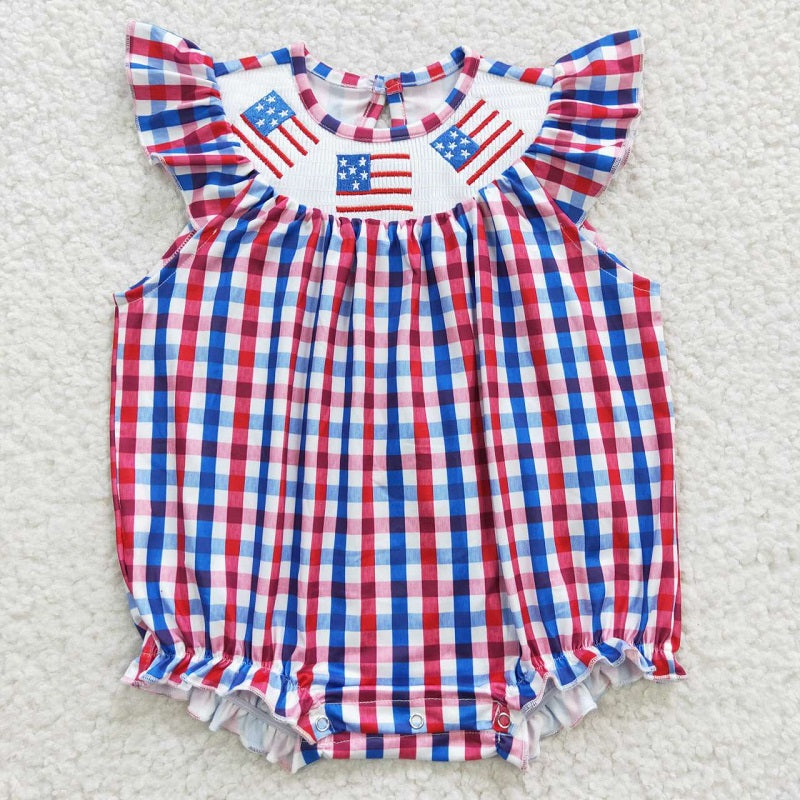 SR0388  smocked embroidered National Day checkerboard flying sleeve jumpsuit
