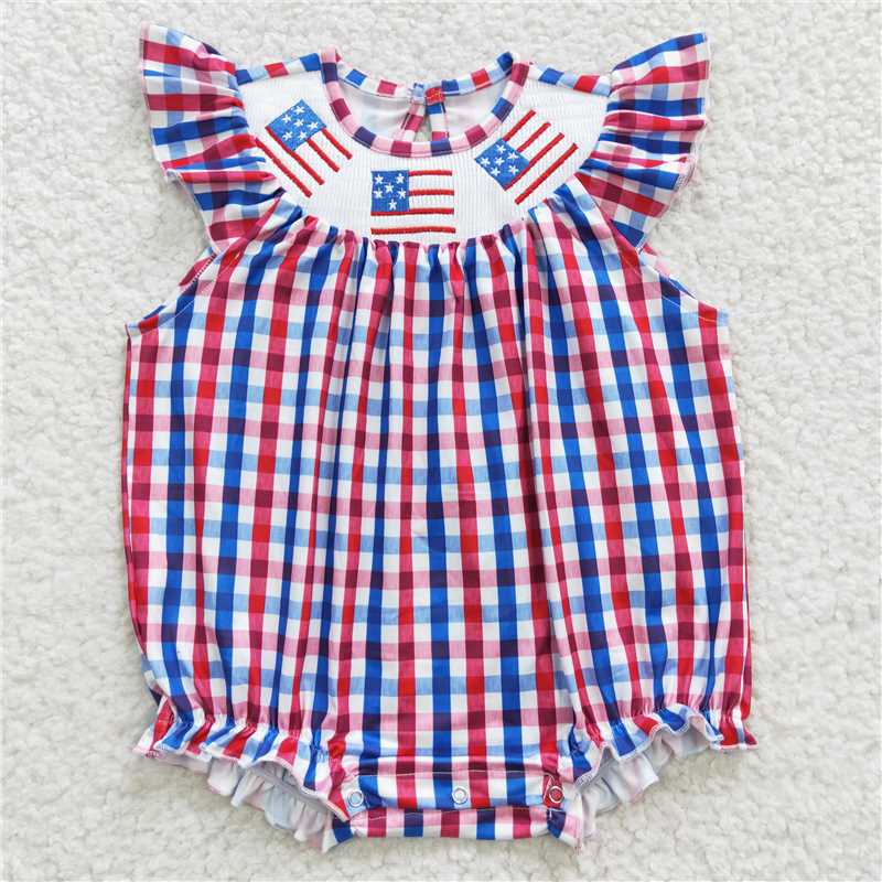 Match Baby Girls 4th Of July Smocked Gingham Dresses Rompers  D 3.24