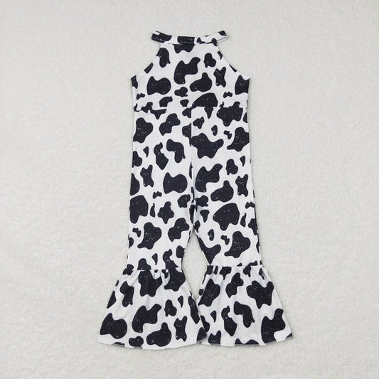 SR0444 Cow print black and white sleeveless jumpsuit