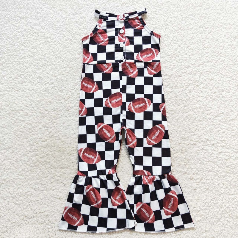 SR0445 Rugby black and white plaid sleeveless jumpsuit