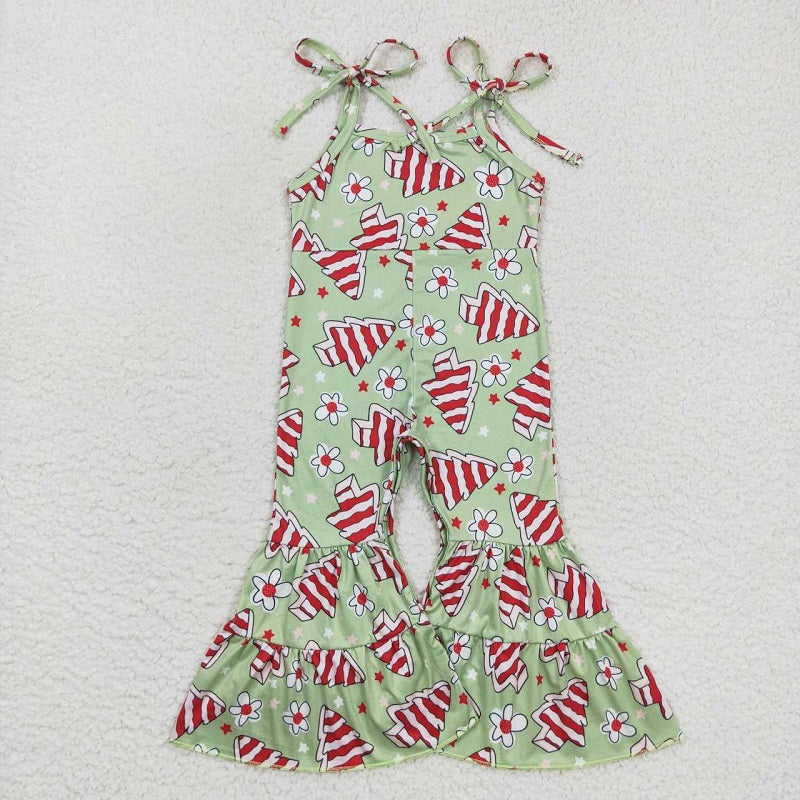 SR0453 Flower Christmas Tree Biscuit Green sling jumpsuit