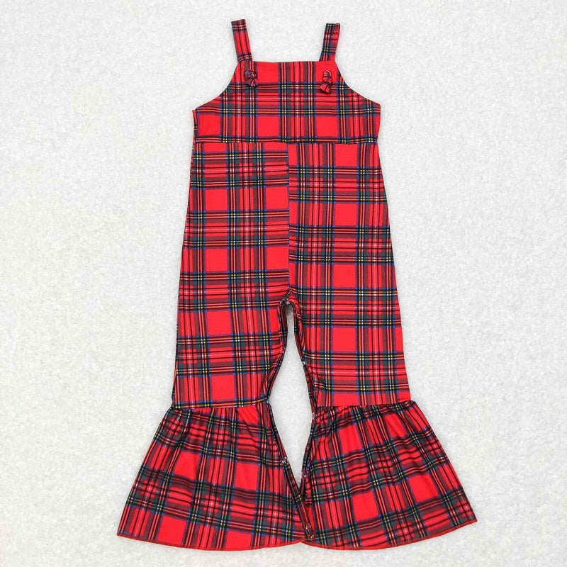 SR0479 Red and green plaid suspender jumpsuit