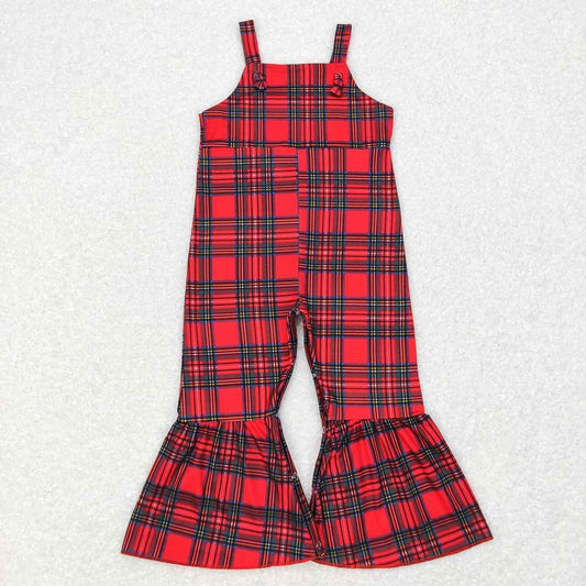 SR0479 Red and green plaid suspender jumpsuit