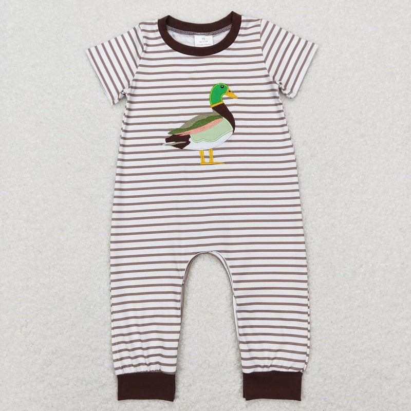 SR0517 Duck Stripe Brown Trim Short Sleeve Jumpsuit Suit D 5.8